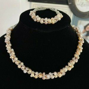 Color Twisted Cultured Freshwater Pearl And Crystal Jewelry Set Magnetic Clasp